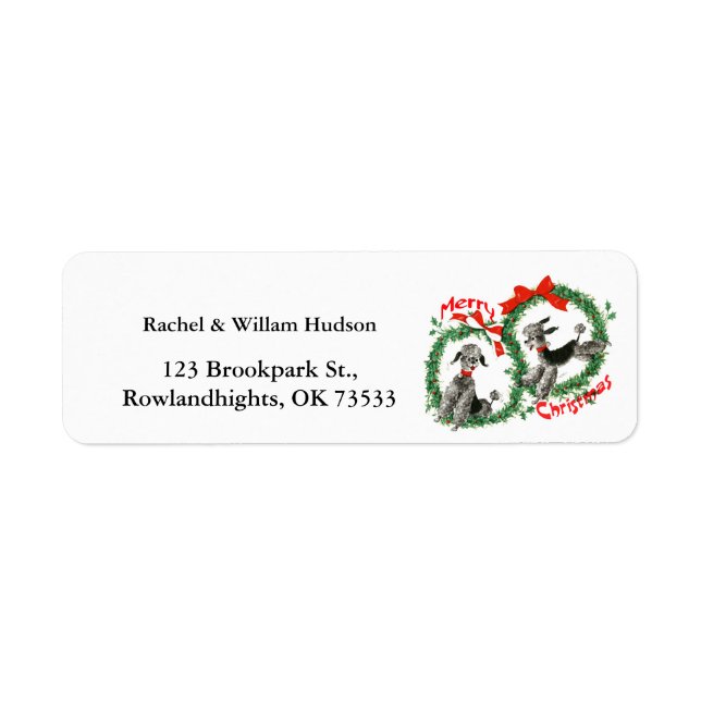 Adorable Retro Christmas Poodles Wreath Custom Label (Front)