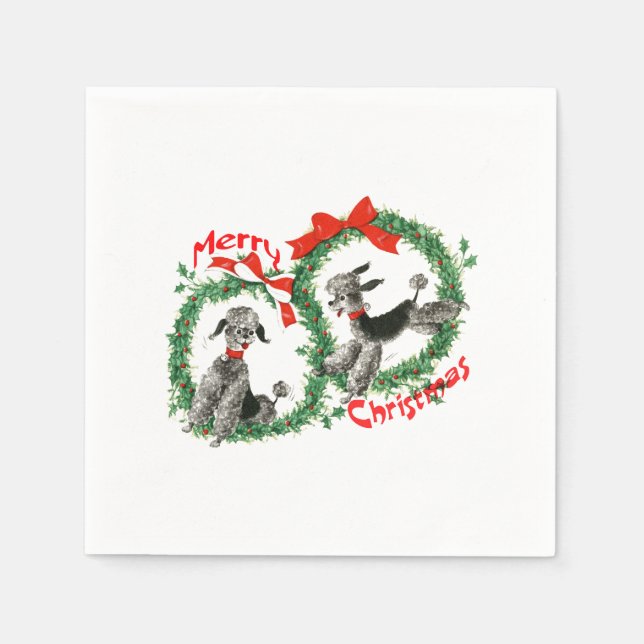 Adorable Retro Christmas Poodles Wreath Custom Napkins (Front)