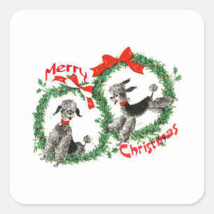 Adorable Retro Christmas Poodles Wreath Custom Square Sticker