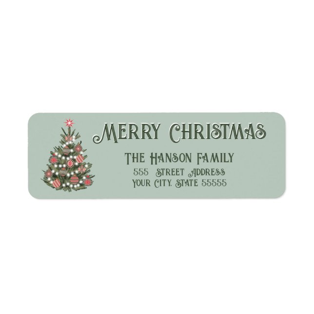 Adorable Retro Merry Christmas Tree Label (Front)