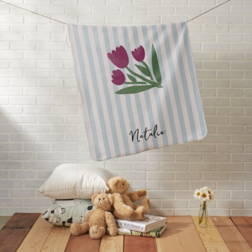 Adorable retro striped pattern with floral l Girl Baby Blanket