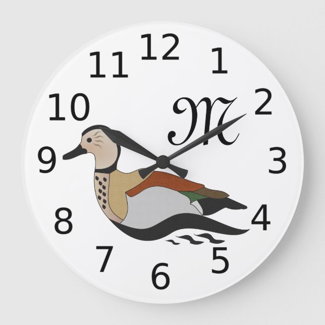 Adorable Ringed Teal Duck Swimming Large Clock (Front)