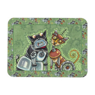 ADORABLE ROBOT BULLDOG AND FELINE FRIEND Funny Magnet