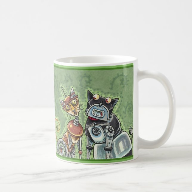 ADORABLE ROBOT BULLDOG AND FELINE FRIEND Funny Pet Coffee Mug (Right)
