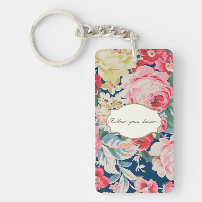 Adorable  Romantic Flowers -Motivational Message Keychain (Front)