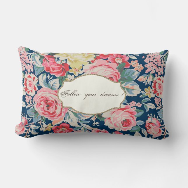 Adorable  Romantic Flowers -Motivational Message Lumbar Pillow (Front)