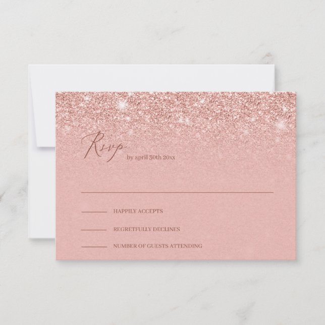 Adorable rose gold gliter sparkles wedding rsvp card (Front)