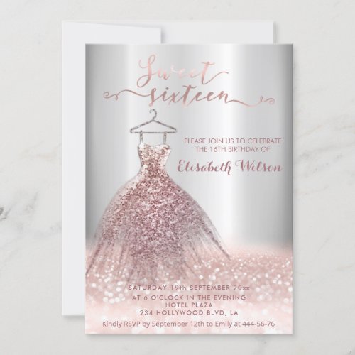 Adorable Rose gold glittery dress calligraphy Invi Invitation