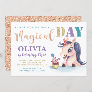 Adorable Rose Gold Unicorn Birthday Invitation