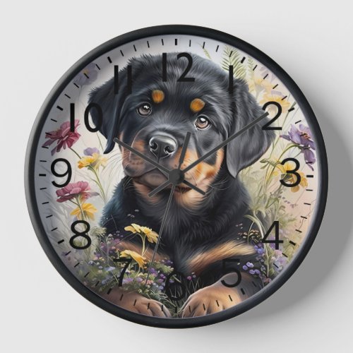 Adorable Rottweiler Puppy Dog Clock
