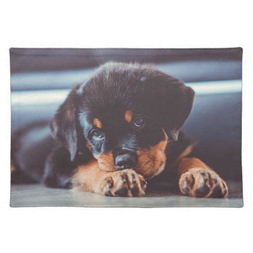 Adorable Rottweiler Puppy Dog Resting Cloth Placemat