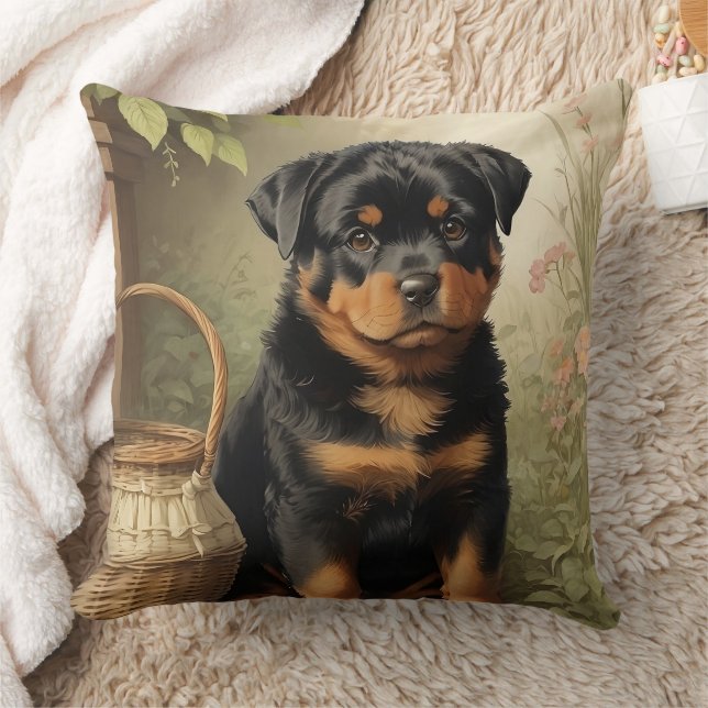 Adorable Rottweiler Throw Pillow (Blanket)