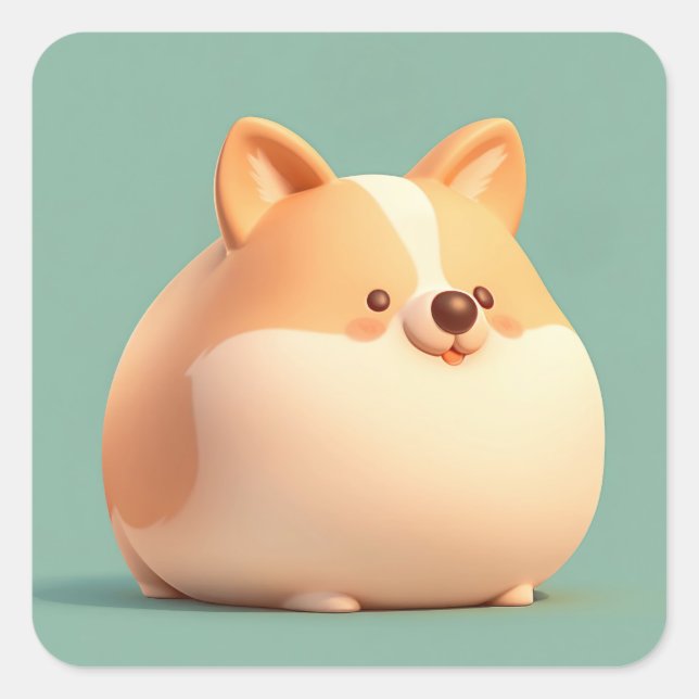 Adorable Round Clay Corgi Figurine Square Sticker (Front)