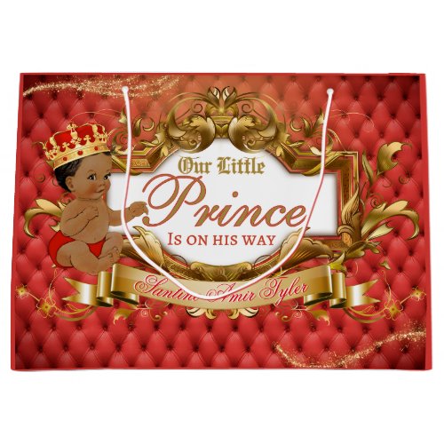Adorable Royal African Prince Red  Gold Large Gift Bag