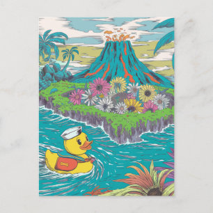 Adorable Rubber Duck in Front of a Volcano Postcard