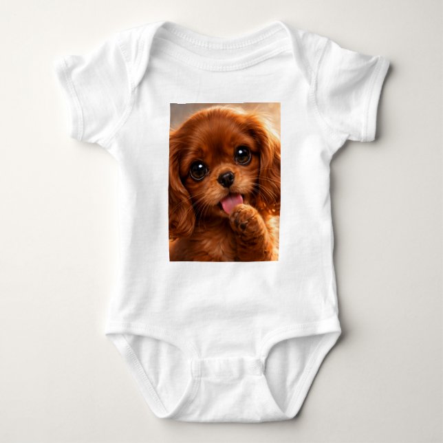 Adorable Ruby Cavalier Spaniel Baby Bodysuit (Front)