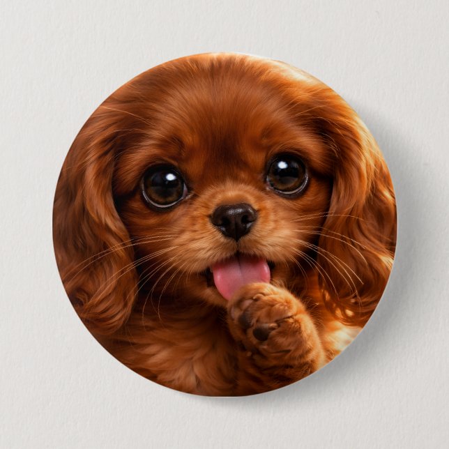 Adorable Ruby Cavalier Spaniel Button (Front)