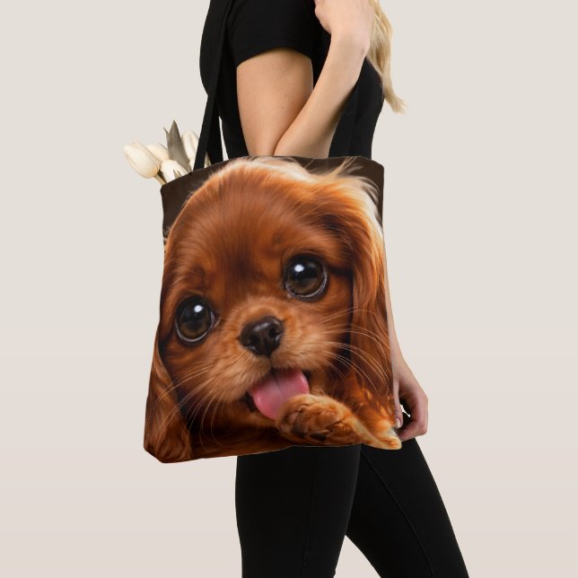 Adorable Ruby Cavalier Spaniel  Tote Bag (Close Up)