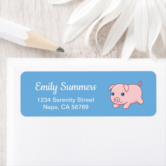 Adorable Running Piglet Pig on Blue Label (Insitu)