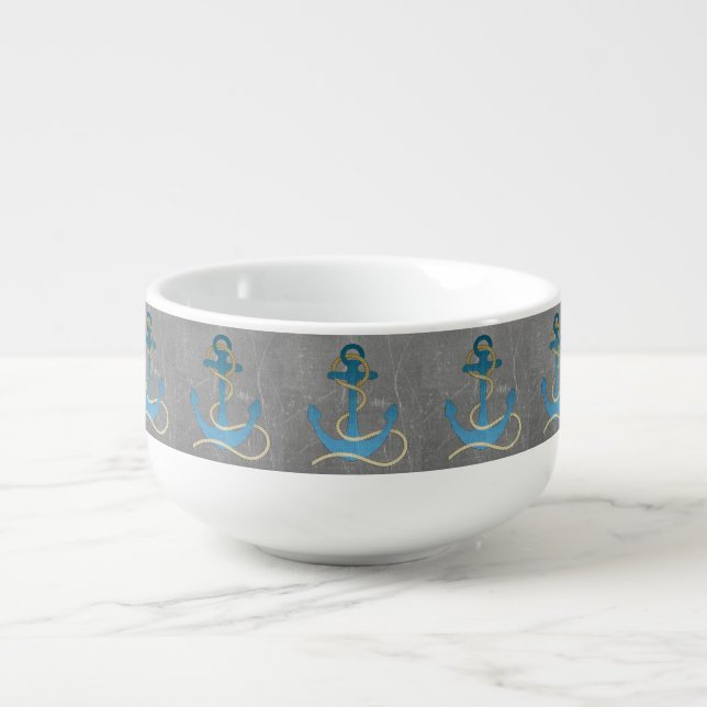 Adorable Rustic Anchor Clam Chowder Soup Bowl (Front)