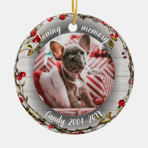 Adorable Rustic Cat Pet Memorial Custom Photo Ceramic Ornament