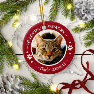 Adorable Rustic Cat Pet Memorial Custom Photo Ceramic Ornament