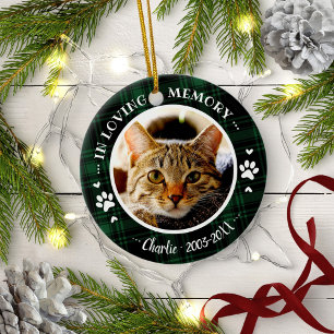 Adorable Rustic Cat Pet Memorial Custom Photo Ceramic Ornament