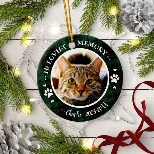 Adorable Rustic Cat Pet Memorial Custom Photo Ceramic Ornament