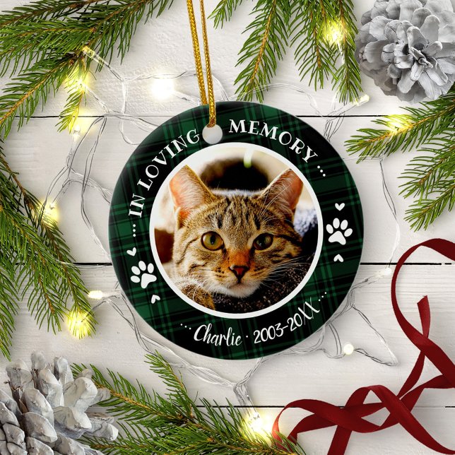 Adorable Rustic Cat Pet Memorial Custom Photo Ceramic Ornament (Creator Uploaded)