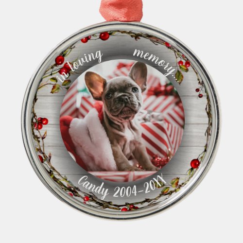 Adorable Rustic Cat Pet Memorial Custom Photo Metal Ornament