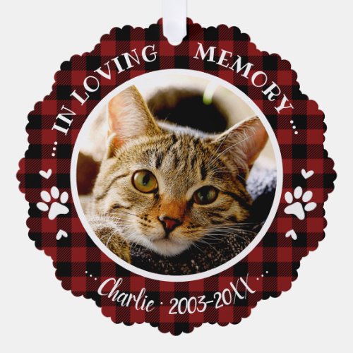 Adorable Rustic Cat Pet Memorial Custom Photo Ornament Card