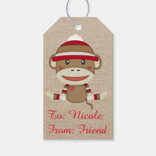 Adorable Rustic Custom Sock Monkey Party Gift Tags