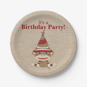 Adorable Rustic Custom Sock Monkey Party Paper Plates