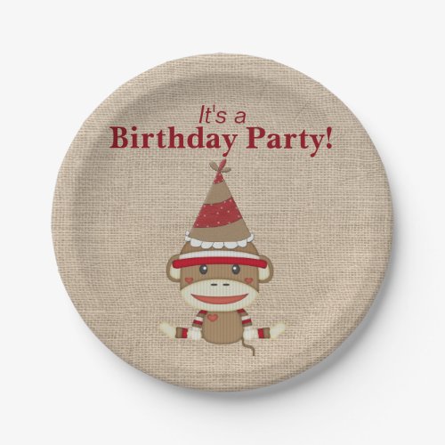 Adorable Rustic Custom Sock Monkey Party Paper Plates