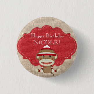 Adorable Rustic Custom Sock Monkey Party Pinback Button