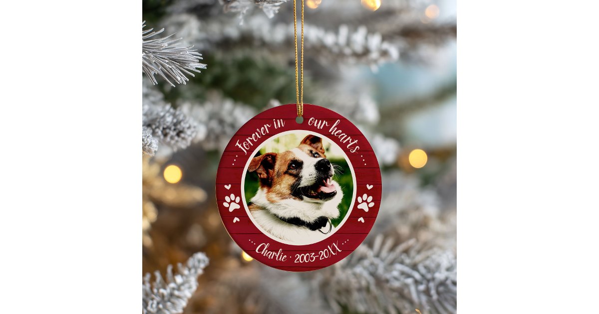 Adorable Rustic Dog Pet Memorial Custom Photo Ceramic Ornament | Zazzle