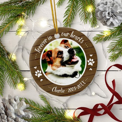 Adorable Rustic Dog Pet Memorial Custom Photo Ceramic Ornament