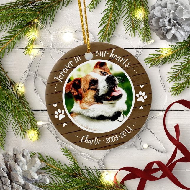 Adorable Rustic Dog Pet Memorial Custom Photo Ceramic Ornament (Creator Uploaded)