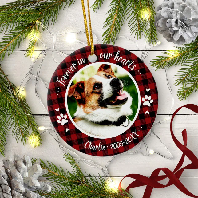 Adorable Rustic Dog Pet Memorial Custom Photo Ceramic Ornament | Zazzle