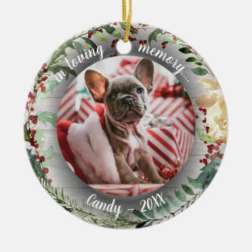 Adorable Rustic Dog Pet Memorial Custom Photo Ceramic Ornament