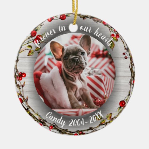 Adorable Rustic Dog Pet Memorial Custom Photo Ceramic Ornament