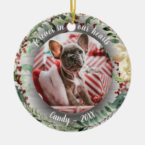 Adorable Rustic Dog Pet Memorial Custom Photo Ceramic Ornament