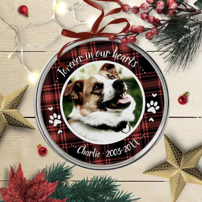 Adorable Rustic Dog Pet Memorial Custom Photo Metal Ornament | Zazzle