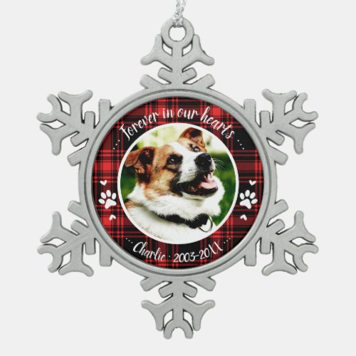 Adorable Rustic Dog Pet Memorial Custom Photo Snowflake Pewter Christmas Ornament