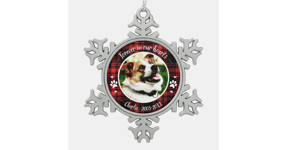 Adorable Rustic Dog Pet Memorial Custom Photo Snowflake Pewter ...