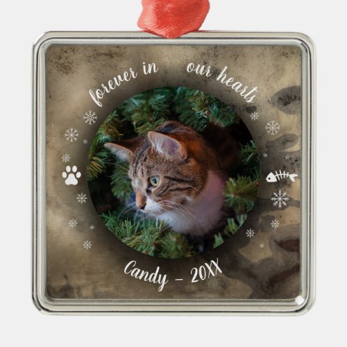 Adorable Rustic Pet Memorial Custom Photo bokeh Metal Ornament