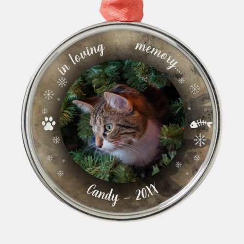 Adorable Rustic Pet Memorial Custom Photo Bokeh  Metal Ornament