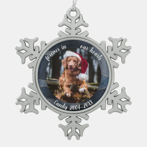 Adorable Rustic Pet Memorial Custom Photo Snowflake Pewter Christmas Ornament