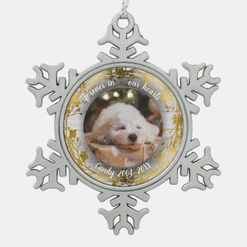 Adorable Rustic Pet Memorial Custom Photo Snowflake Pewter Christmas Ornament