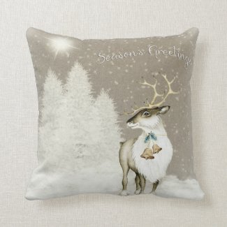 Adorable Rustic Reindeer in Winter Throw Pillow
